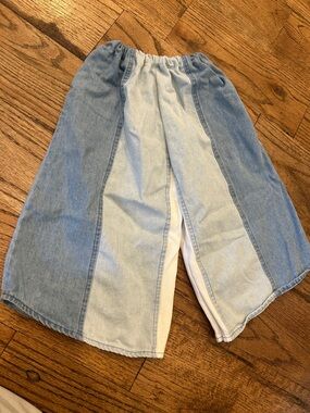 Kids 3 Tone Light Blue Denim 3T Wide-Leg Bottoms Handmade
